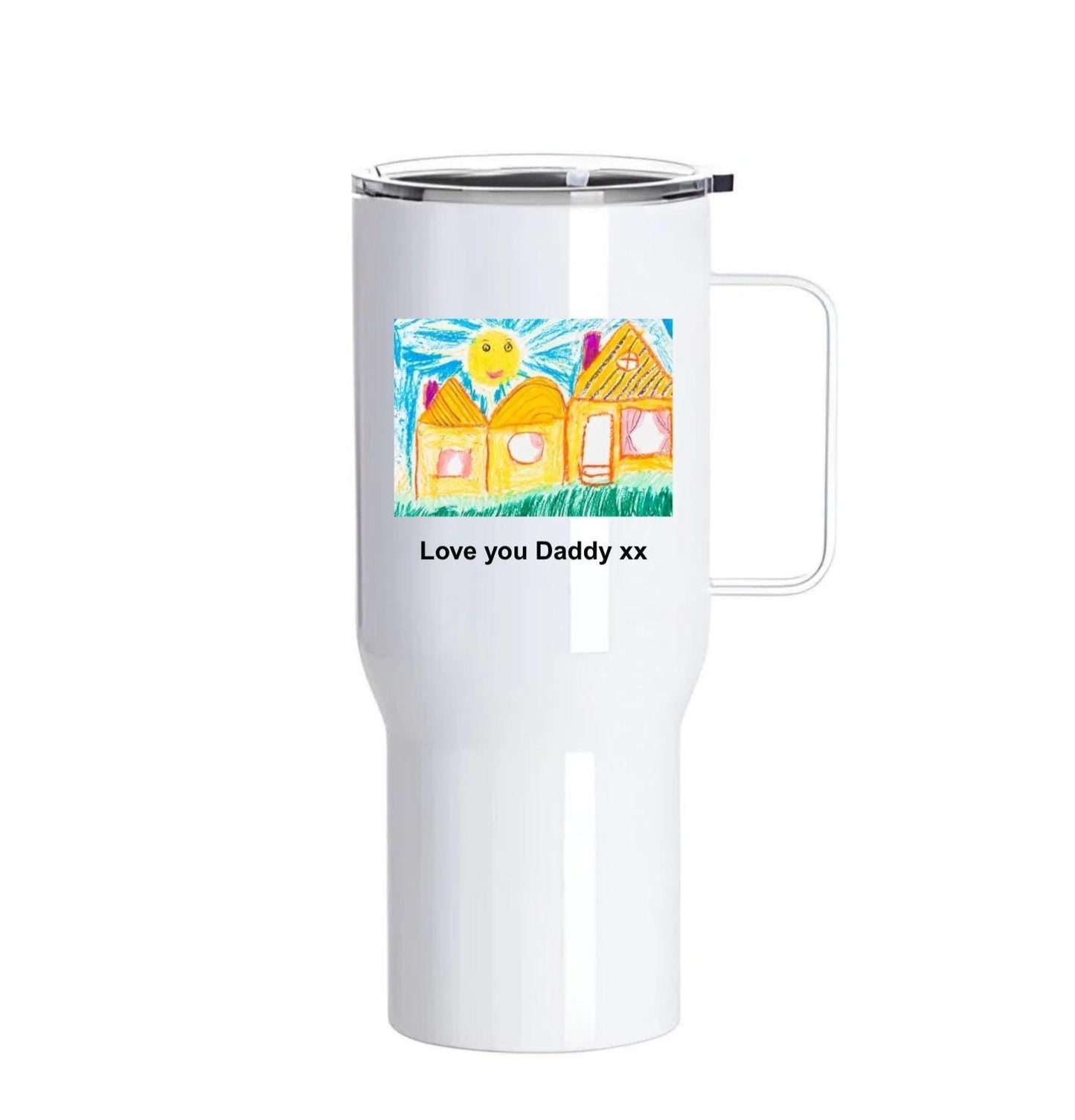 Personalised Kids Artwork 25oz Stainless Steel Tumbler with Handle