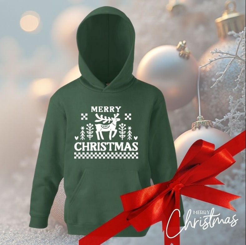 Children’s Christmas Hoodie – “Merry Christmas” Reindeer Design