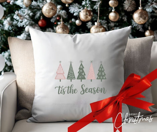 Personalised “’Tis the Season” Christmas Cushion Cover – 5 Colourful Trees