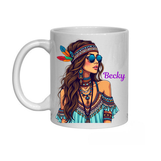 Personalised Boho-Chic Festival Mug – Custom Name or Initials – Handmade Gift