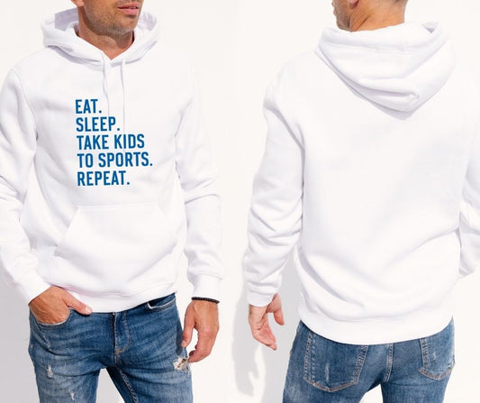 “Eat Sleep Take Kids to Sports Repeat” – Funny Men’s Hoodie