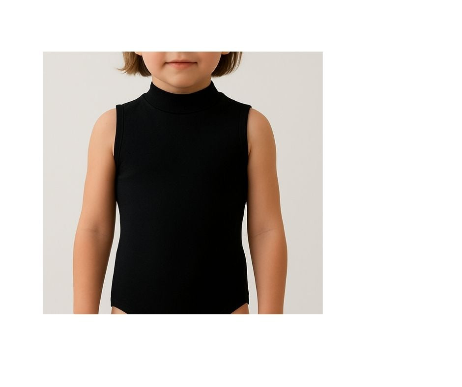Black Sleeveless Polo Neck Leotard – Starlite Dixie Cotton Lycra , Personalised by The Little Gift Workshop