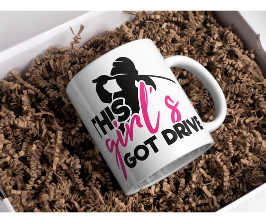 Personalised Golf Mug – “This Girl’s Got Drive” – Custom Name or Message