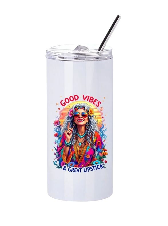 Personalised Boho Girl Slim Tumbler with Straw – 480ml Stainless Steel Cup