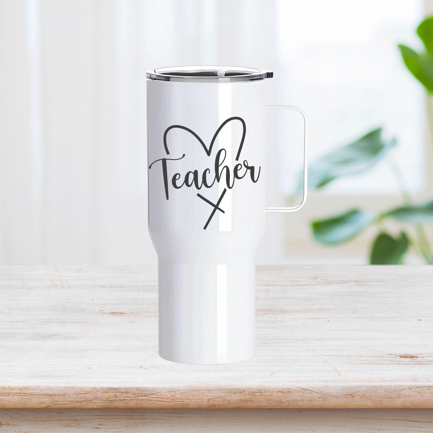 Teacher" – Custom 25oz Stainless Steel Tumbler with Handle (White)
