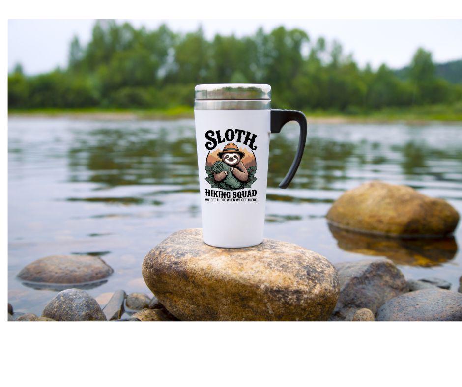 Personalised Hiking Squad Travel Mug – “We Get There When We Get There”