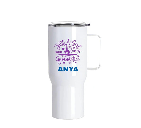 Personalised Gymnastics Stainless Steel Tumbler β 25oz with Handle | Just a Girl Who Loves Gymnastics Design