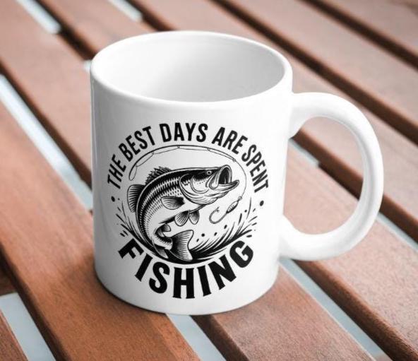 Fishing Mug with Custom Name – “The Best Days Are Spent Fishing” – Ceramic Gift for Anglers
