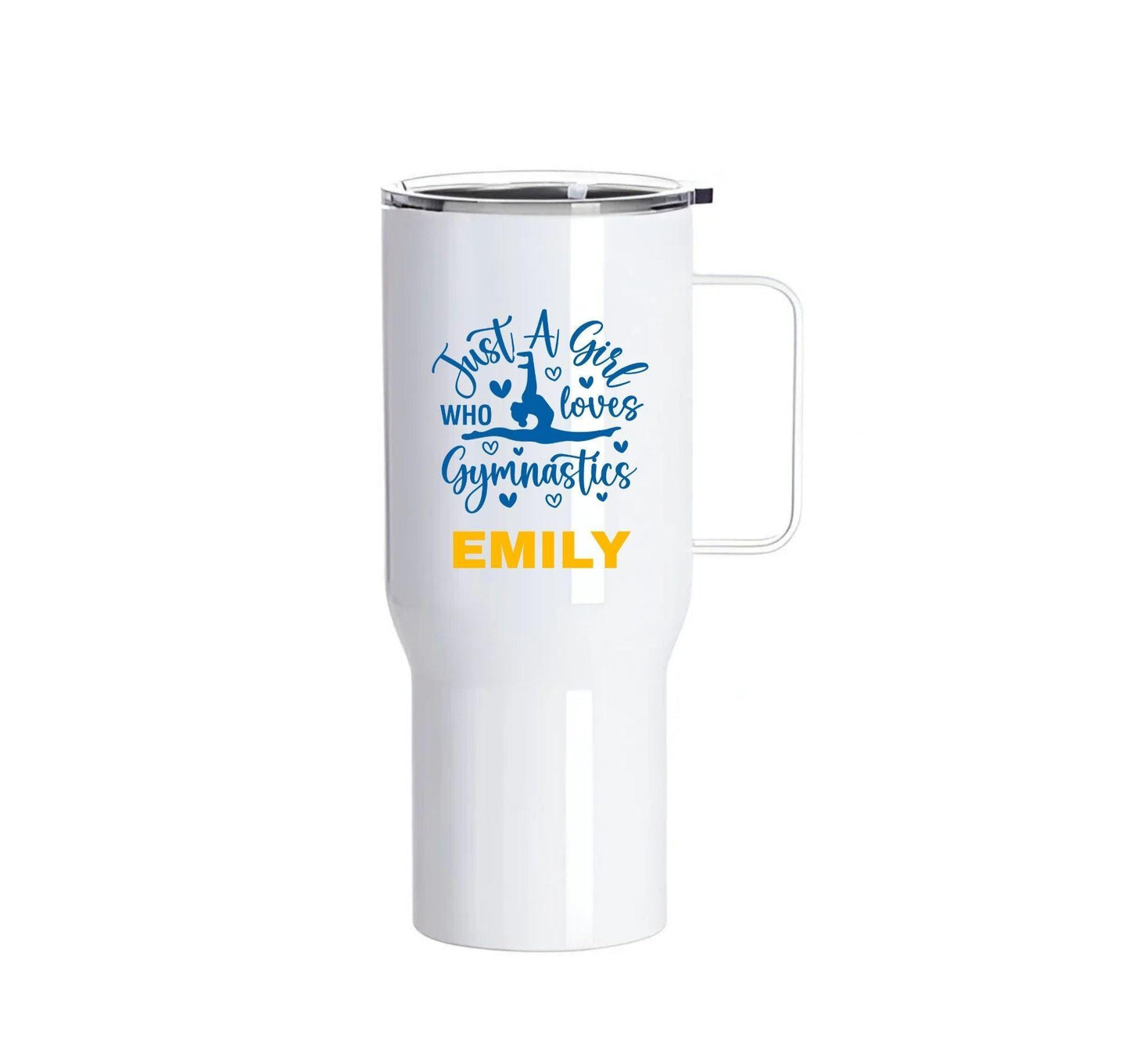 Personalised Gymnastics Stainless Steel Tumbler – 25oz with Handle | Just a Girl Who Loves Gymnastics Design