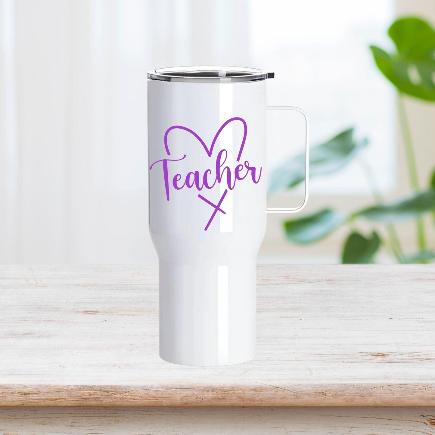 Teacher" – Custom 25oz Stainless Steel Tumbler with Handle (White)