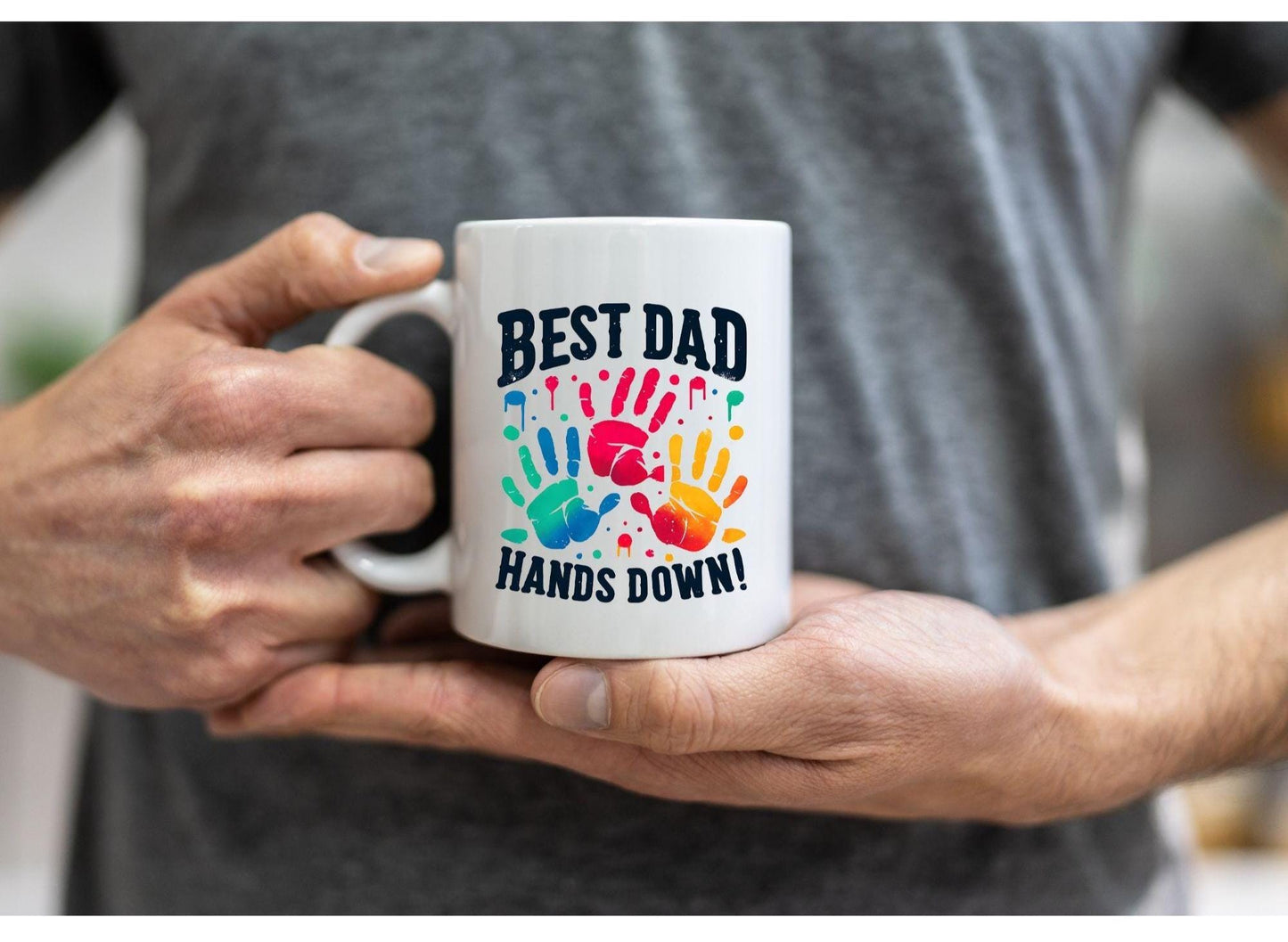 Personalised “Best Dad Hands Down” Mug – Custom Name or Message – Father’s Day Gift