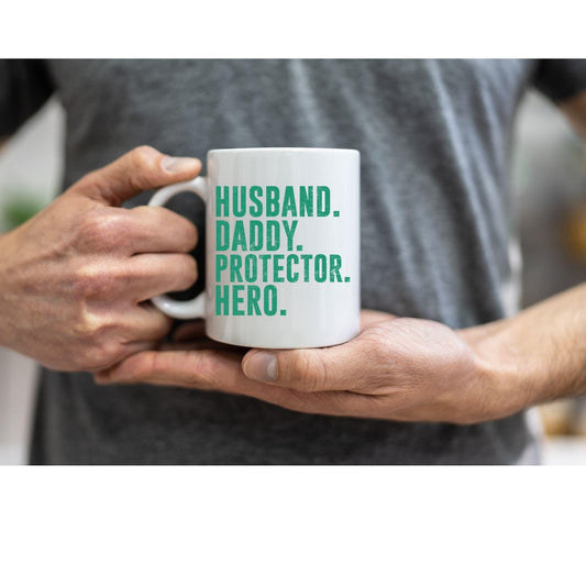 Personalised “Husband, Daddy, Protector, Hero” Mug – Ceramic Gift for Dad, Stepdad or Husband