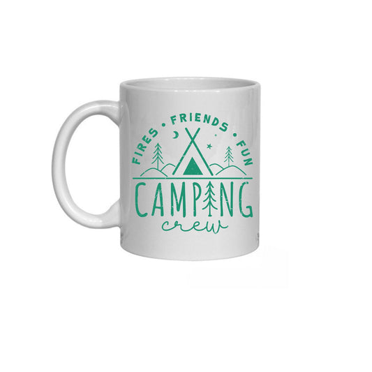 Personalised Camping Mug – “Fires, Friends, Fun Camping Crew” – Custom Outdoor Gift