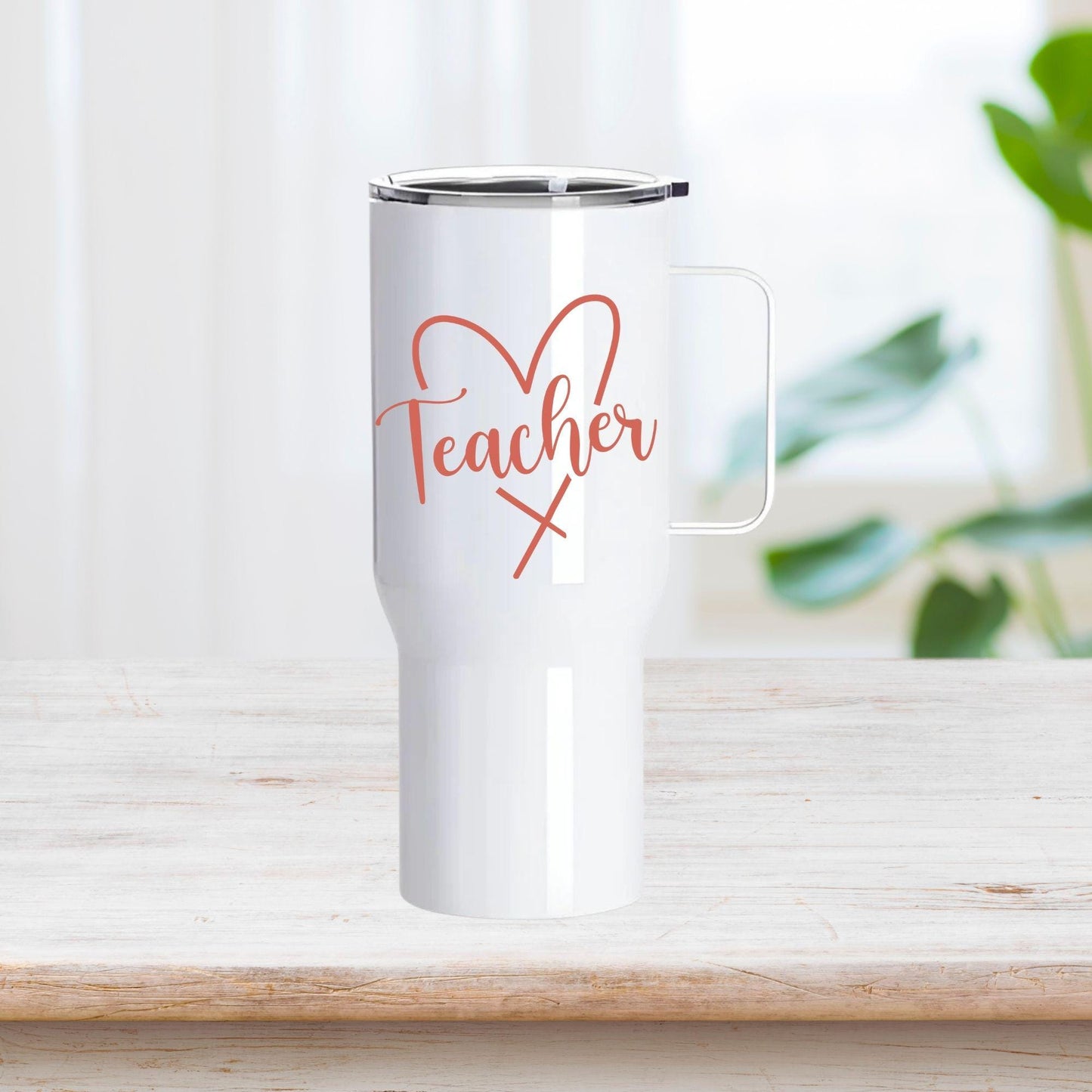 Teacher" – Custom 25oz Stainless Steel Tumbler with Handle (White)