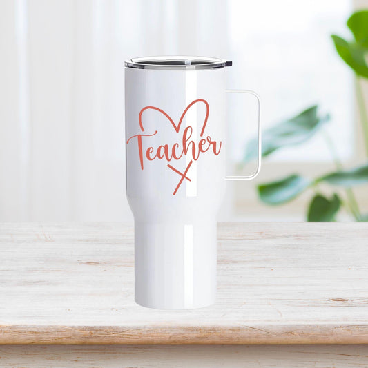 Teacher" β Custom 25oz Stainless Steel Tumbler with Handle (White)