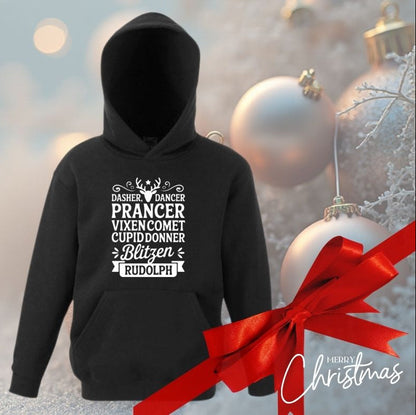 Children’s Christmas Hoodie – Reindeer Names Design