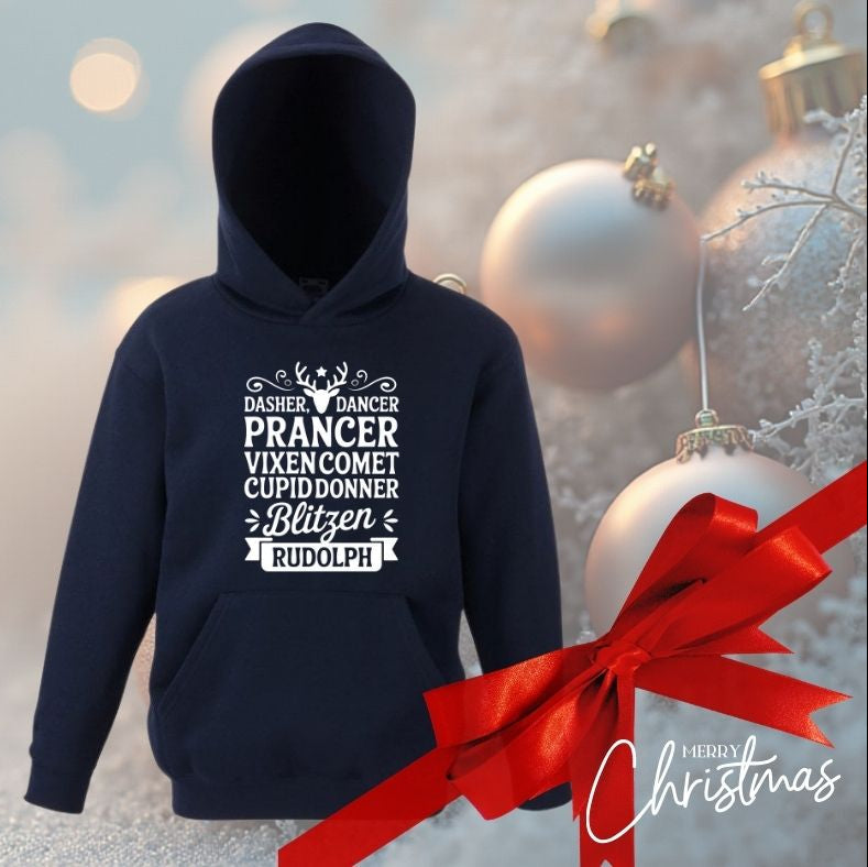 Children’s Christmas Hoodie – Reindeer Names Design