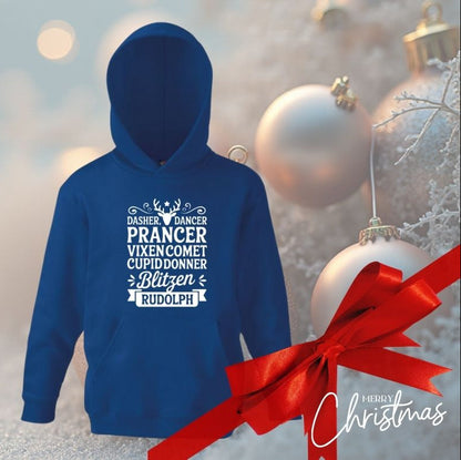 Children’s Christmas Hoodie – Reindeer Names Design
