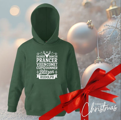 Children’s Christmas Hoodie – Reindeer Names Design