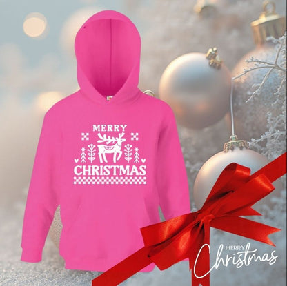 Children’s Christmas Hoodie – “Merry Christmas” Reindeer Design