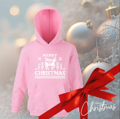 Children’s Christmas Hoodie – “Merry Christmas” Reindeer Design