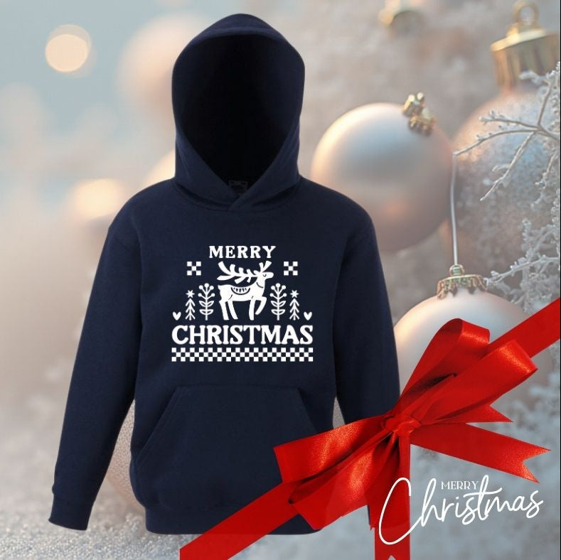 Children’s Christmas Hoodie – “Merry Christmas” Reindeer Design