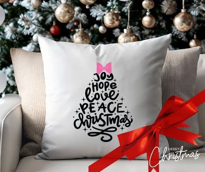 Personalised “Joy, Hope, Love, Peace” Christmas Tree Cushion Cover