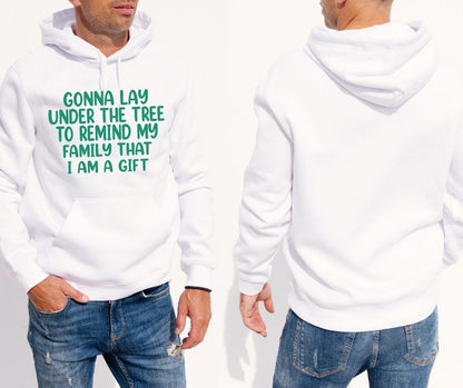 Men’s White Hoodie – “Gonna lay under the tree to remind my family that I am a gift”