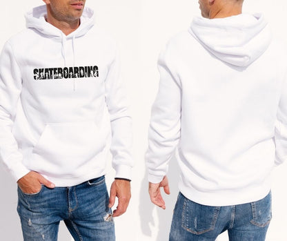 Men’s White Hoodie – “Skateboarding” Design