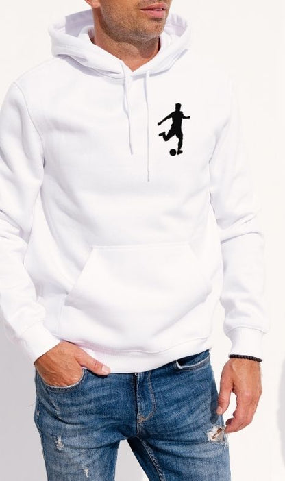 Men’s White Hoodie – Footballer Design with Ball