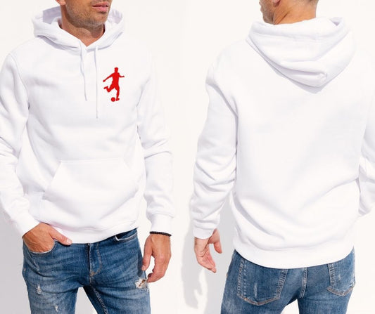 Men’s White Hoodie – Footballer Design with Ball