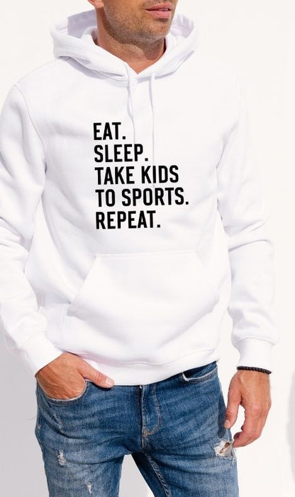 “Eat Sleep Take Kids to Sports Repeat” – Funny Men’s Hoodie