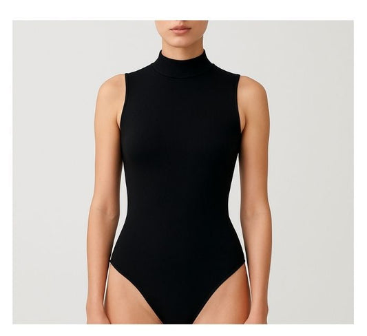 Black Sleeveless Polo Neck Leotard – Starlite Dixie Cotton Lycra , Personalised by The Little Gift Workshop