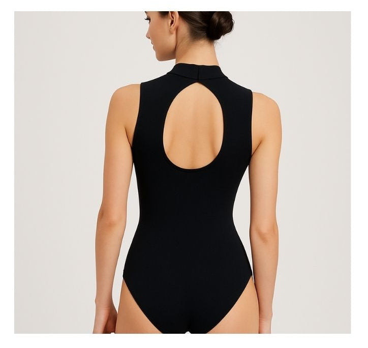 Black Sleeveless Polo Neck Leotard – Starlite Dixie Cotton Lycra , Personalised by The Little Gift Workshop