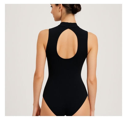 Black Sleeveless Polo Neck Leotard – Starlite Dixie Cotton Lycra , Personalised by The Little Gift Workshop