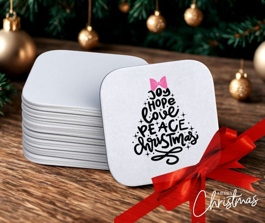 ‘Joy, Hope, Love, Peace’ Personalised Christmas Coaster