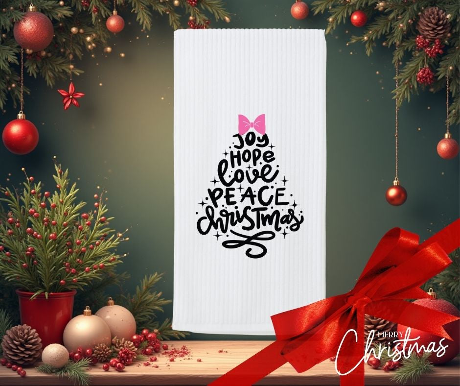 Christmas Word Tree Personalised Tea Towel