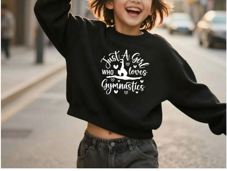 Personalised Girls Gymnastics Cropped Sweatshirt – Just a Girl Who Loves Gymnastics