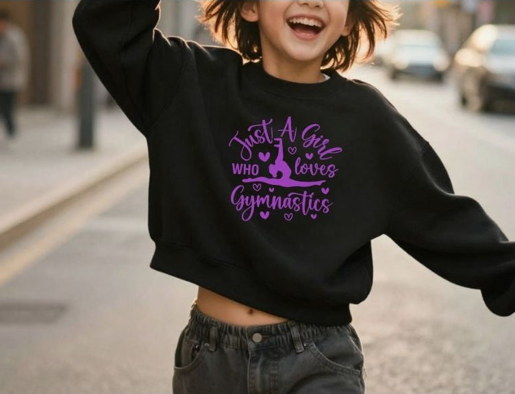Personalised Girls Gymnastics Cropped Sweatshirt – Just a Girl Who Loves Gymnastics