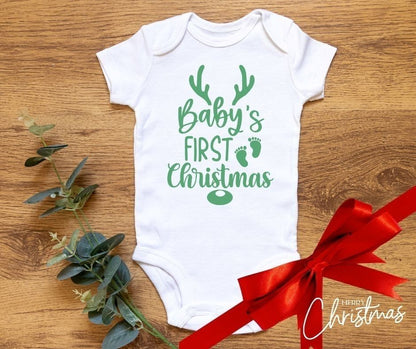 Personalised Baby’s Christmas Vest – “Baby’s First Christmas” Reindeer Design