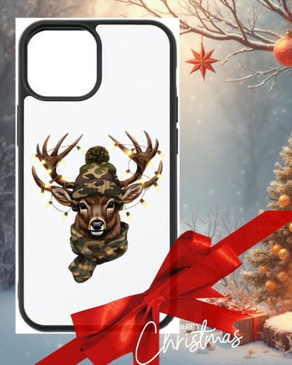 Personalised Stag iPhone Case – Camouflage Winter Deer with Fairy Lights