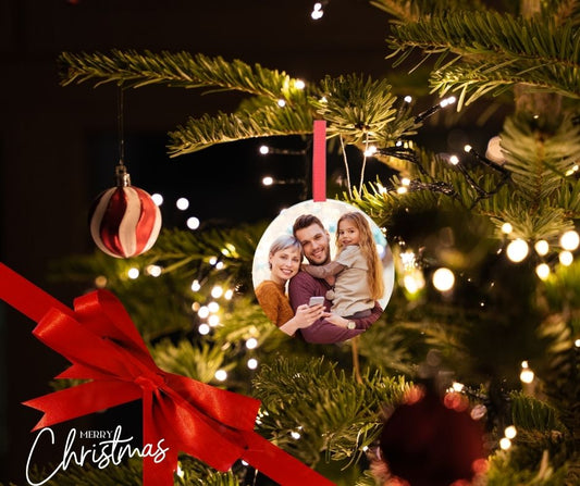 Personalised Round Glass Photo Bauble 3"