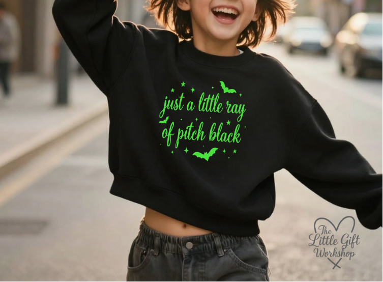 “Just a Little Ray of Pitch Black” Children's Cropped Sweater