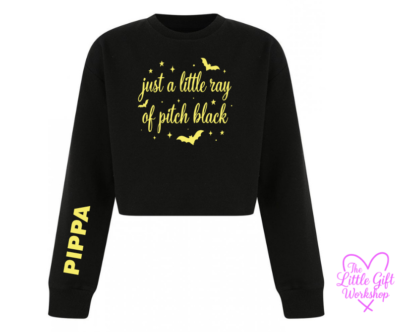 “Just a Little Ray of Pitch Black” Children's Cropped Sweater