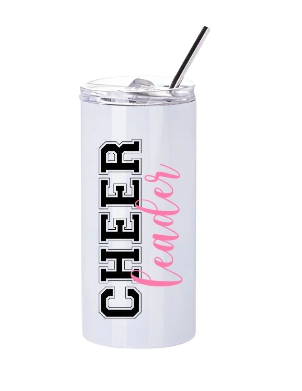 Personalised Cheerleader Slim Tumbler with Straw – 480ml Stainless Steel Cup