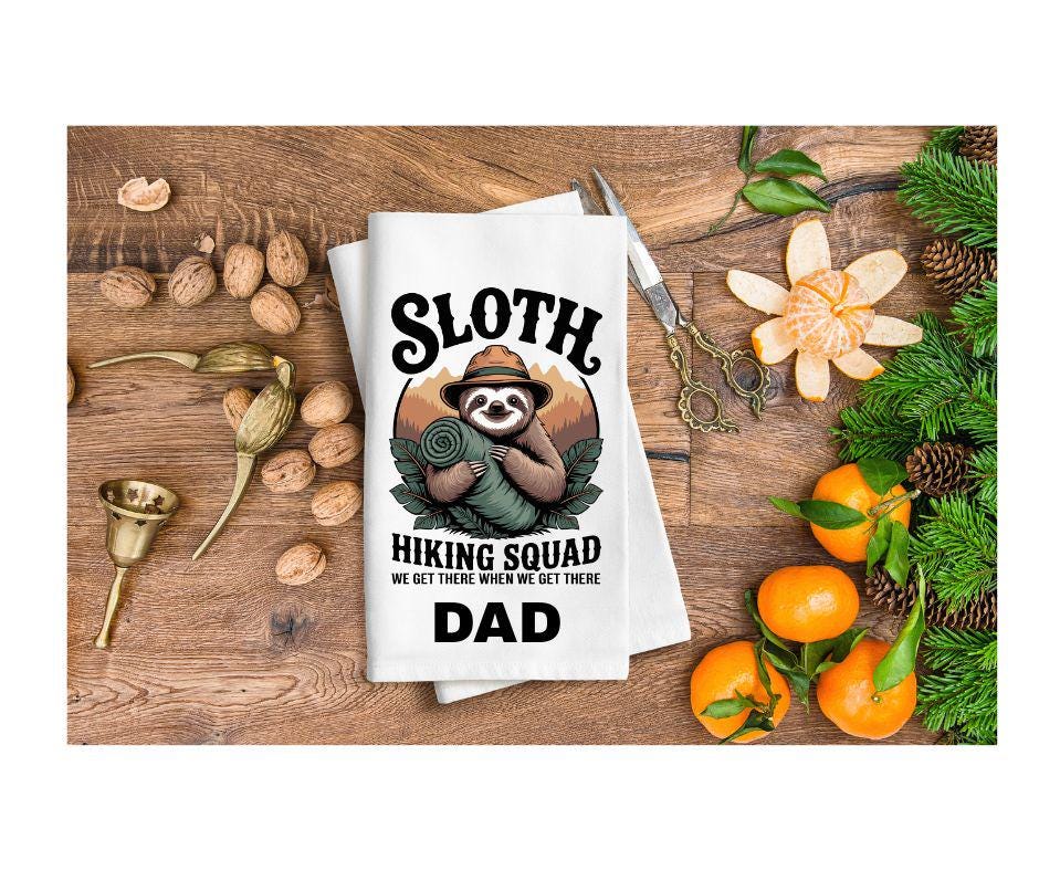 Personalised Sloth Waffle Weave Kitchen Cloth – "Hiking Squad"