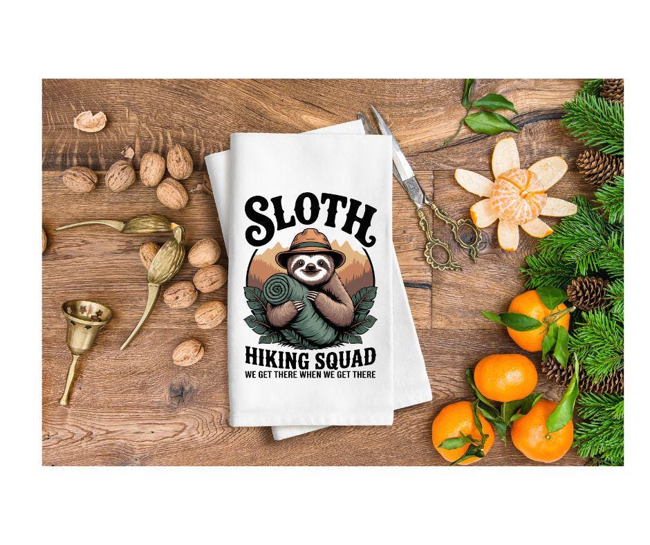 Personalised Sloth Waffle Weave Kitchen Cloth – "Hiking Squad"
