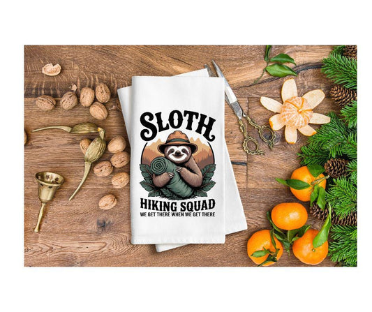 Personalised Sloth Waffle Weave Kitchen Cloth – "Hiking Squad"