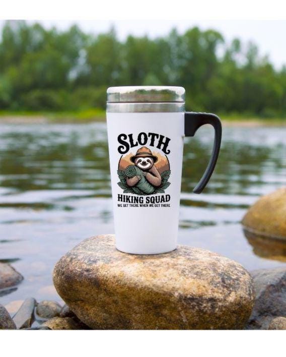 Personalised Hiking Squad Travel Mug – “We Get There When We Get There”