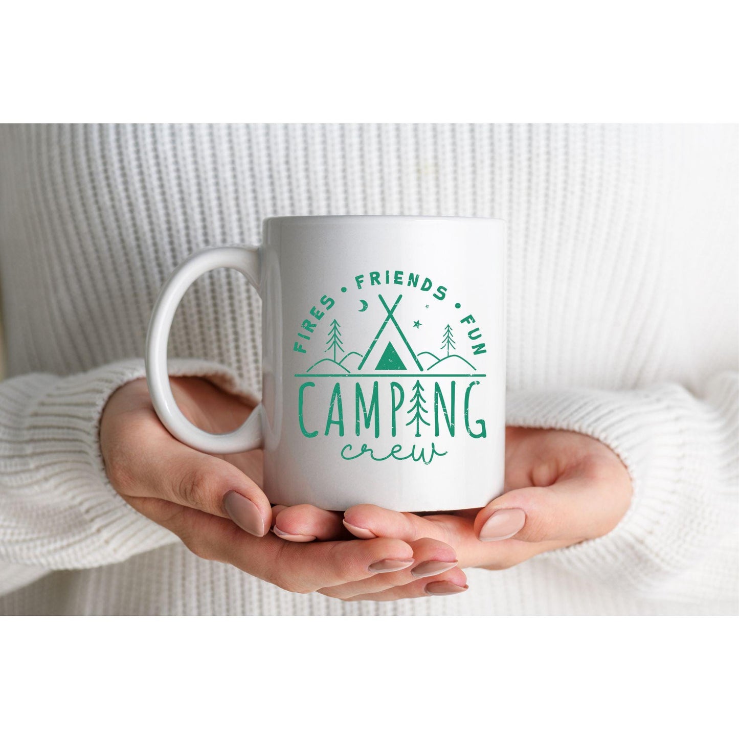 Personalised Camping Mug – “Fires, Friends, Fun Camping Crew” – Custom Outdoor Gift